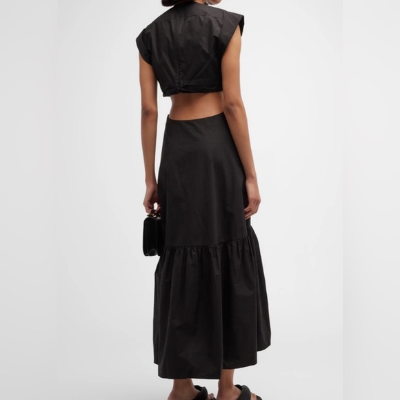 Jason Wu Waist Cutout Cuffed Cap Sleeve V-Neck Satin Dress Black, Size S, $400 - Picture 4 of 11